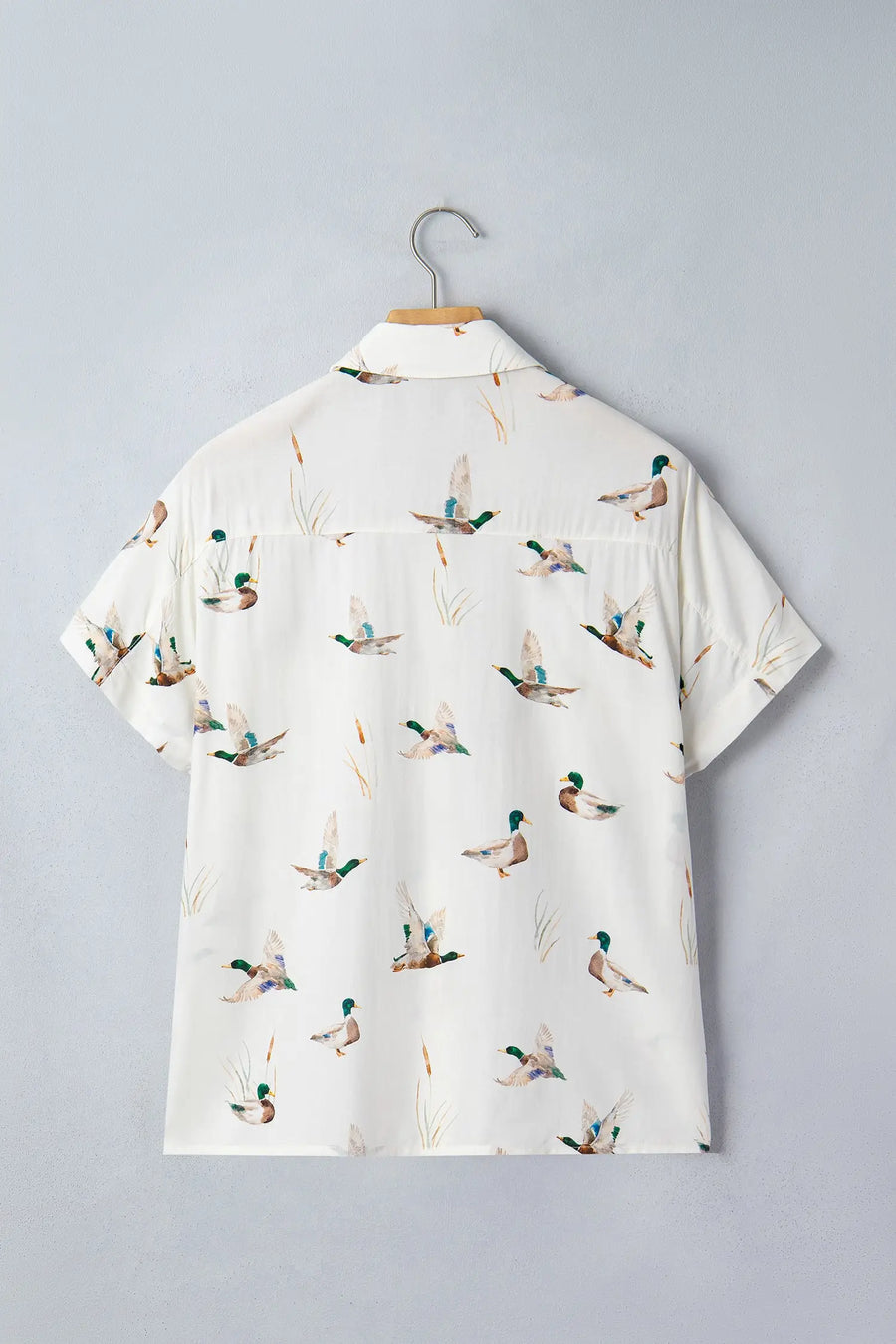 White Mallard Print Button Pocket Short Sleeve Shirt