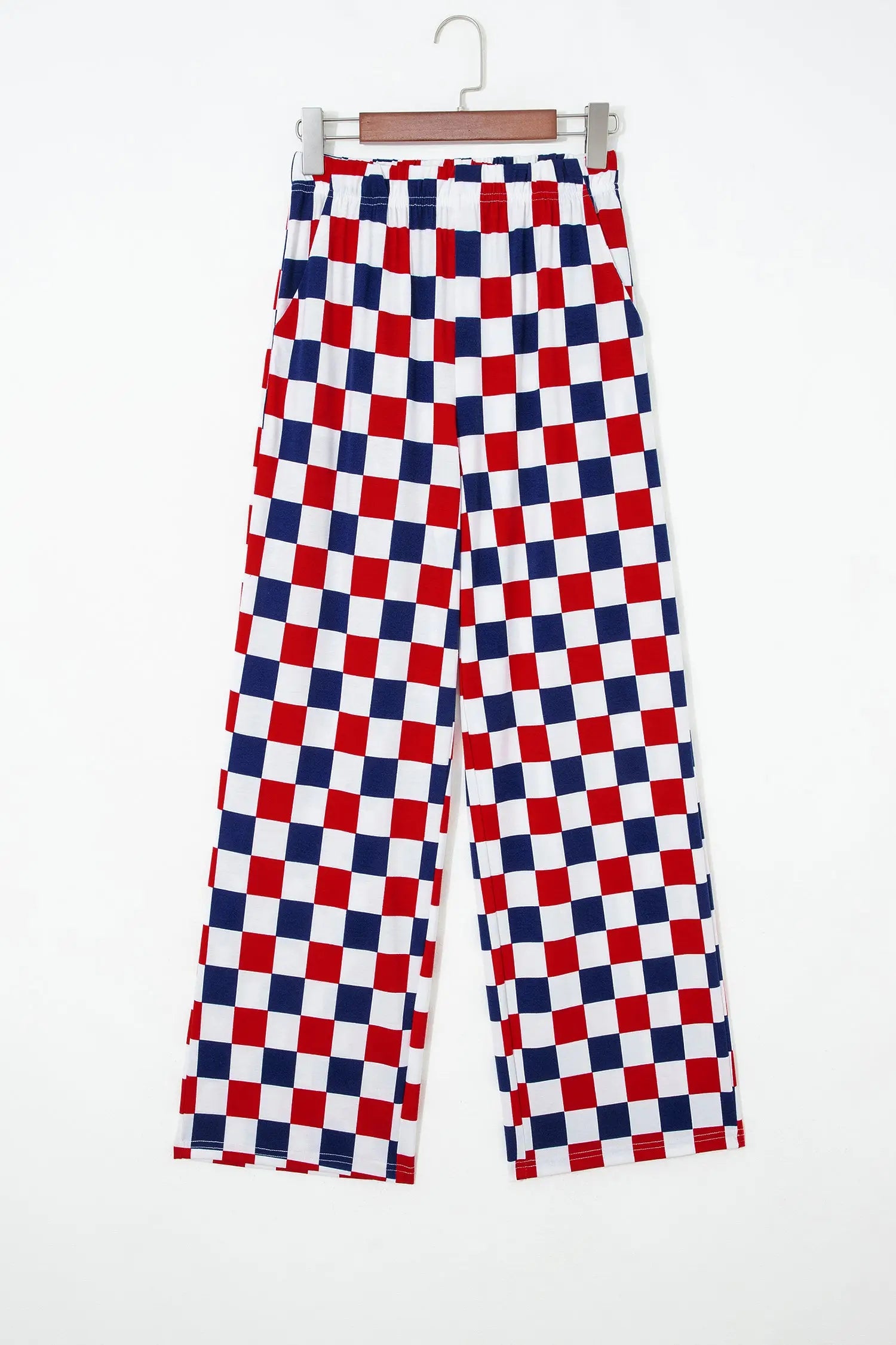 2-tone checked print high waist wide leg trousers with pockets