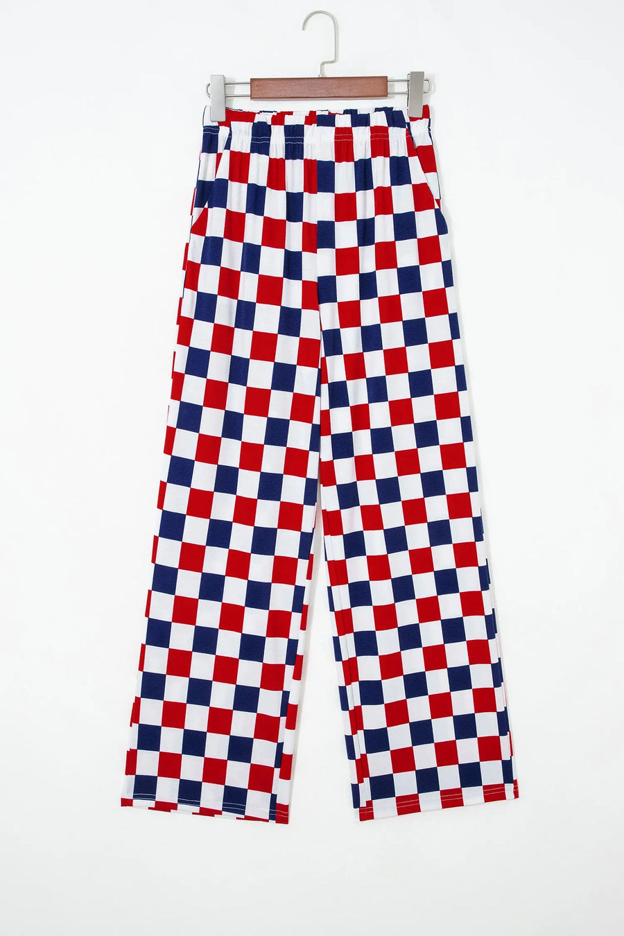 2-tone checked print high waist wide leg trousers with pockets