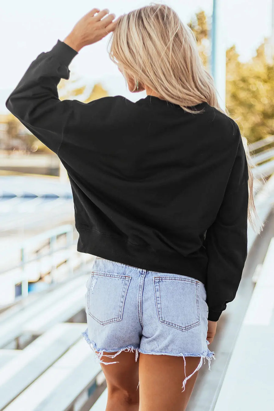 Red Dahlia Chenille Varsity Striped Puff Sleeve Sweatshirt Women UK