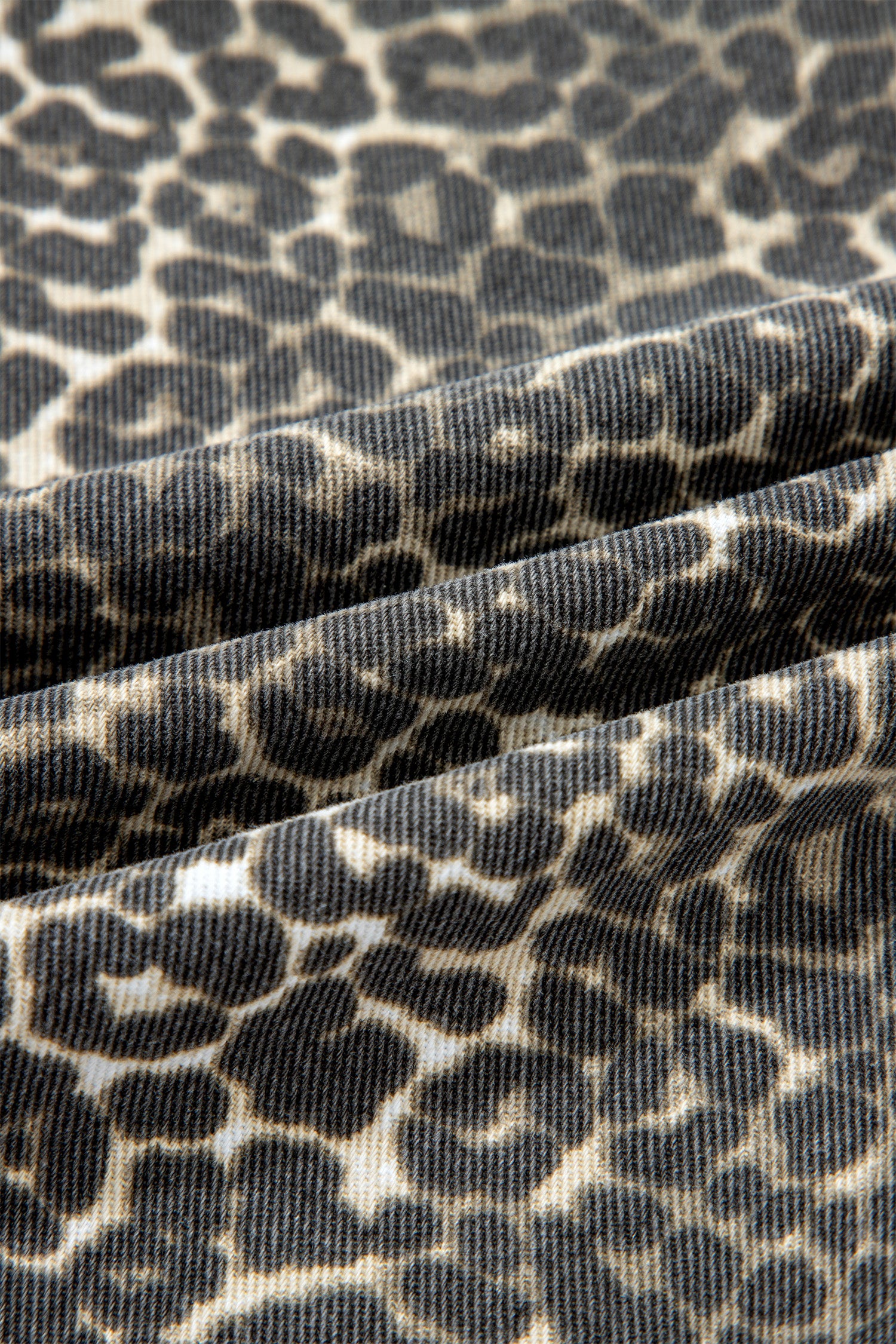 Gray Leopard Short Sleeve Denim Shirt