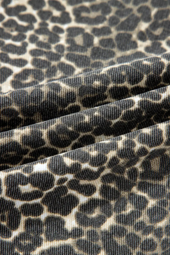 Gray Leopard Short Sleeve Denim Shirt