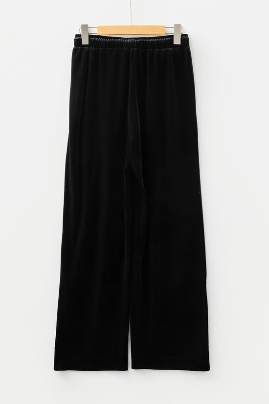 Black Velvet Straight‑Leg Drawstring Trousers