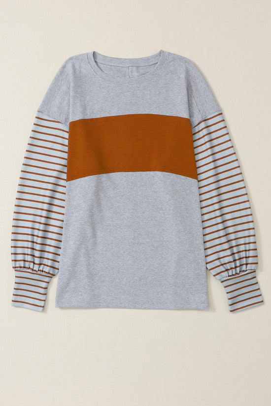 Green Colorblock Bishop Sleeve Top - Striped Casual Chic