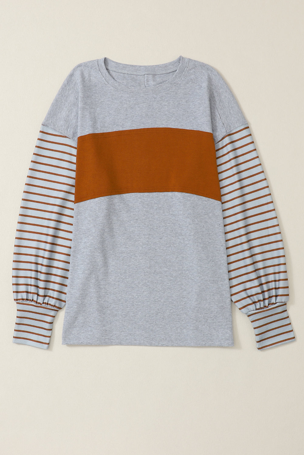Green Colorblock Bishop Sleeve Top - Striped Casual Chic