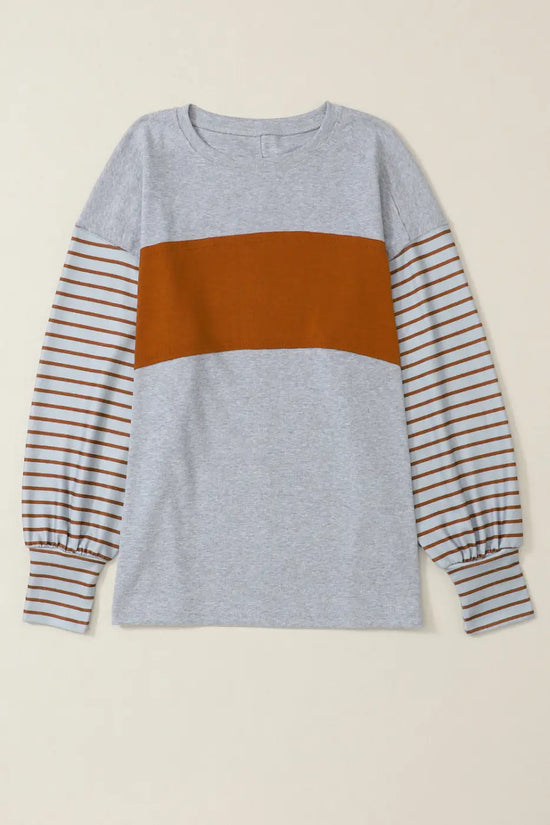 Green colorblock bishop sleeve top - striped casual chic