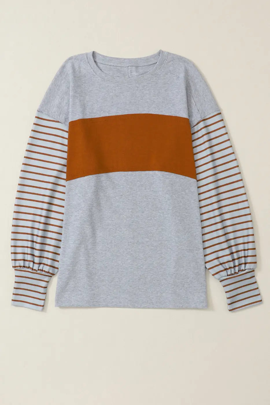 Green colorblock bishop sleeve top - striped casual chic