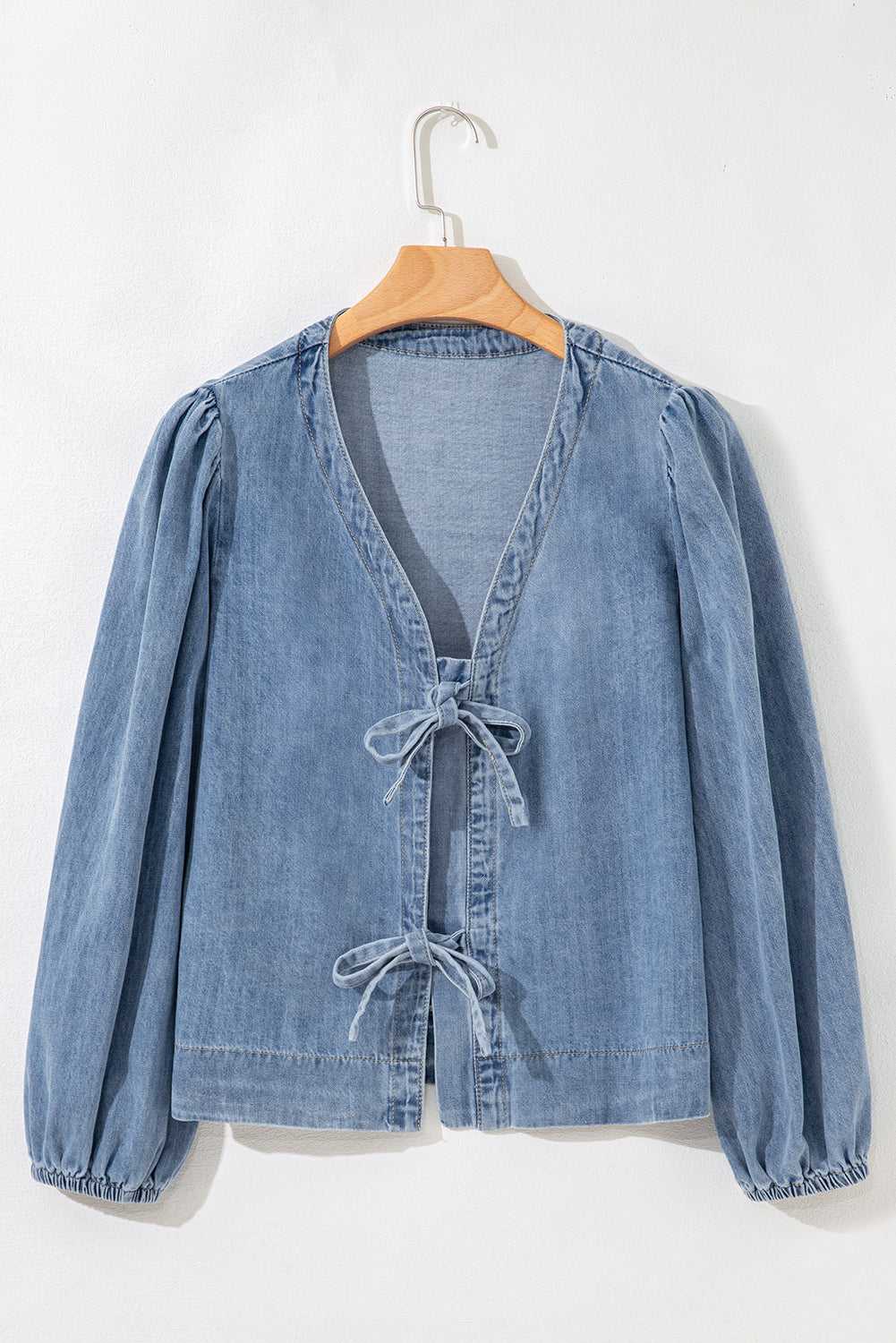 Blue Ties Puff Denim Top