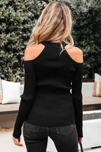 Black Cold Shoulder Choker Neck Sweater