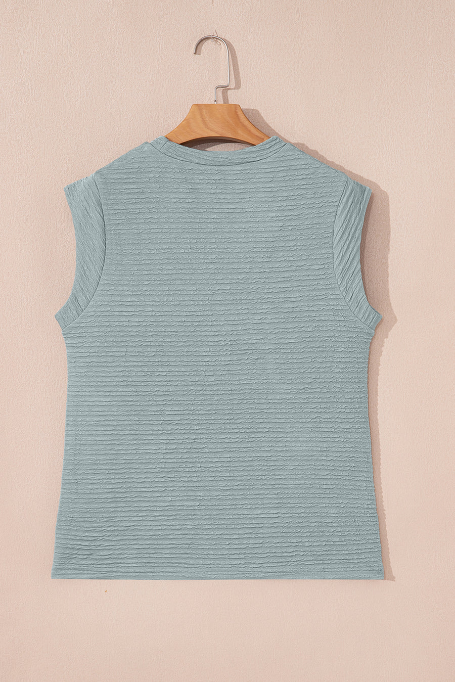 Beau Blue Solid Color Textured Crew Neck Tank Top