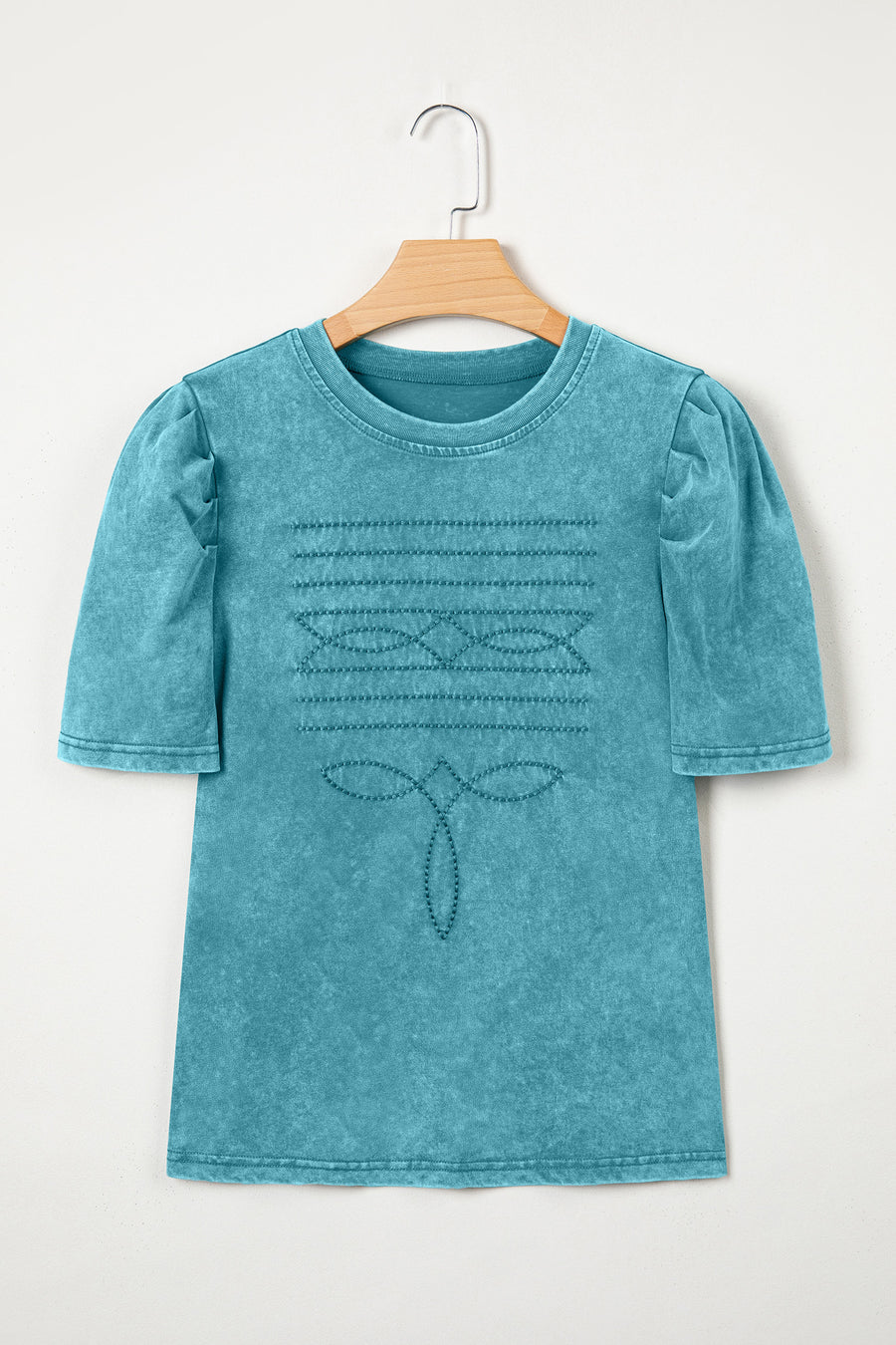 Mineral Wash Western Embroidered Puff Sleeve Cotton Tee — styled outfit look | Fashionfitz UK