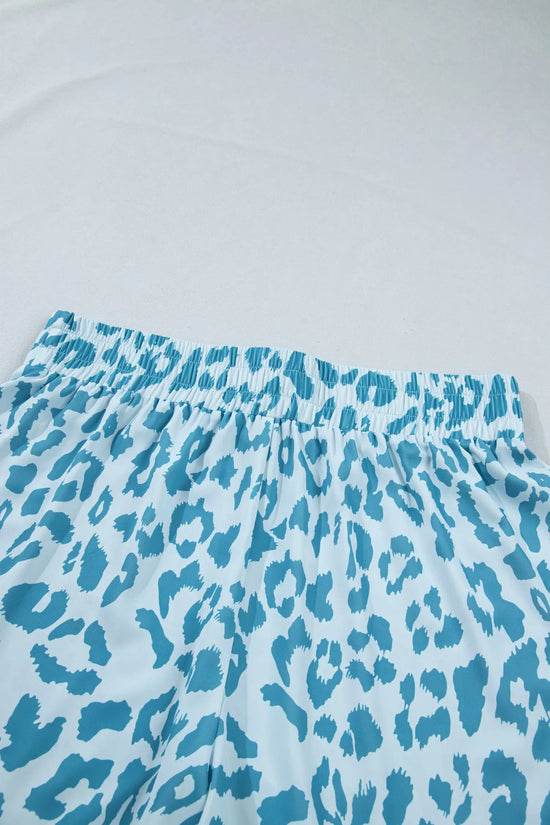 Beau blue plus size leopard elastic waist athletic shorts
