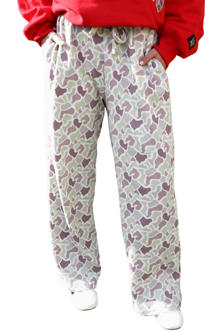 Camo Print Drawstring Waist Loose Fit Trousers
