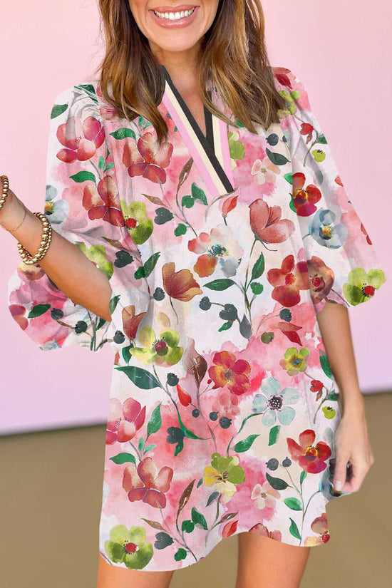 Close-up front view of Floral Shift Dress - Casual Elegance highlighting the vibrant print and comfortable fit for daily wear.