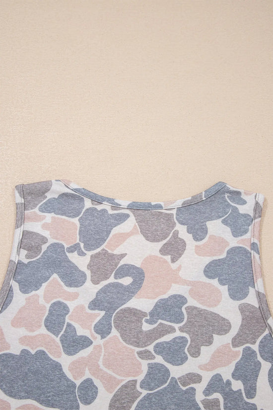 Retro camo print oversized tank top sleeveless women uk | fashionfitz