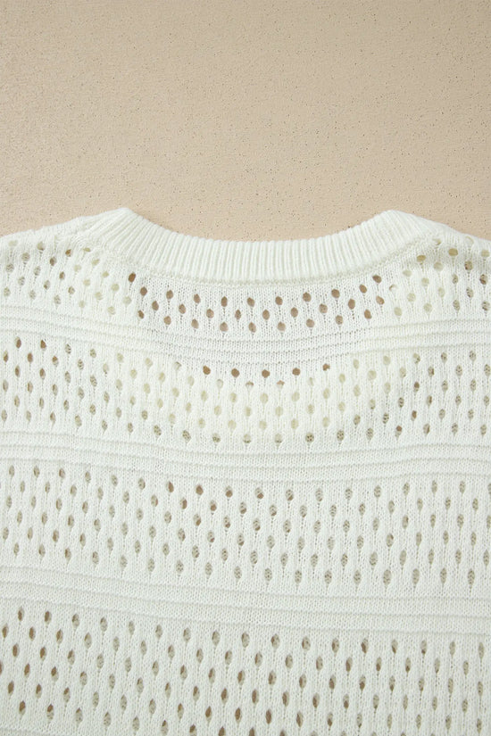 Plus size eyelet hollow out knit short sleeve sweater women uk | fashionfitz