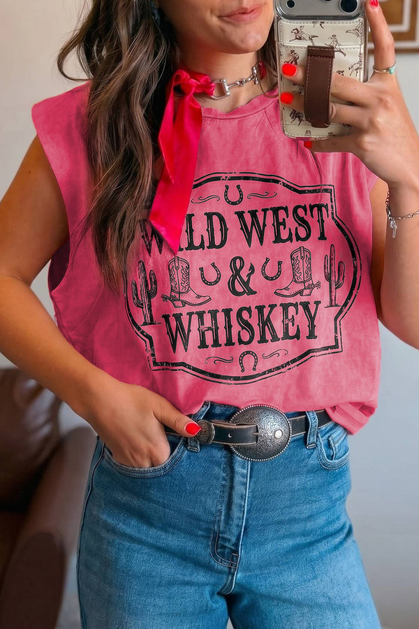Bonbon Wild West Whiskey Print Sleeveless Muscle Top Women UK