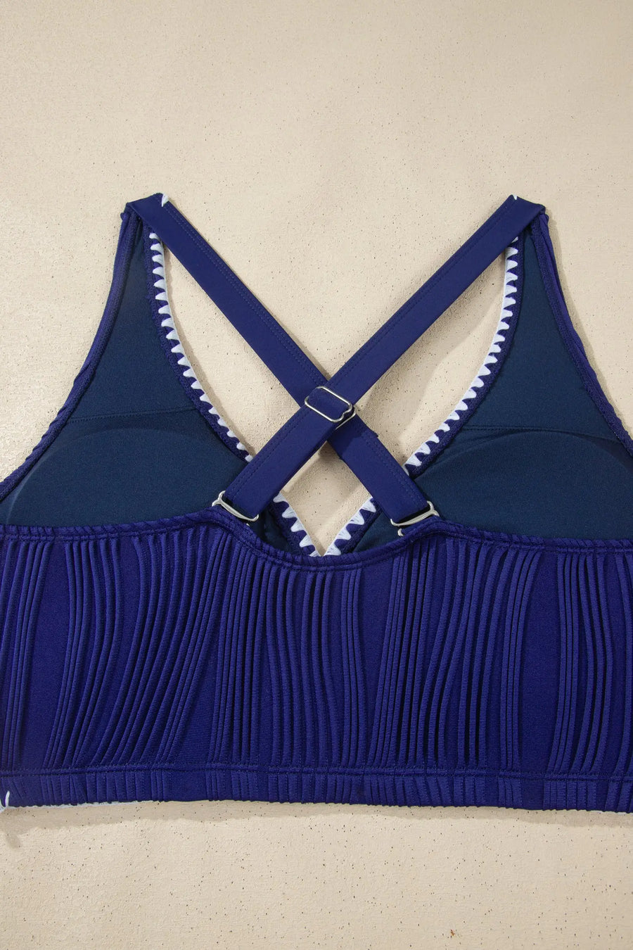 Shell stitch v neck high waist bikini set adjustable straps removable pads classic bikinis