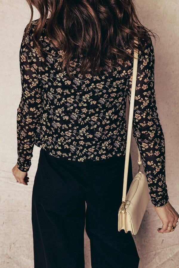 Black Floral Mesh Tank Slim Cardigan 2-Piece Set Women UK