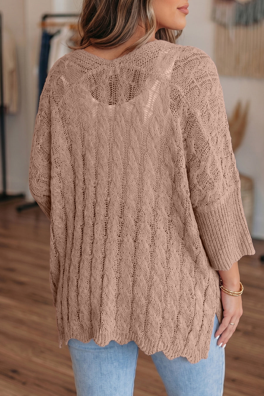 Hollowed Pattern Knit Drop Shoulder Cardigan Women UK