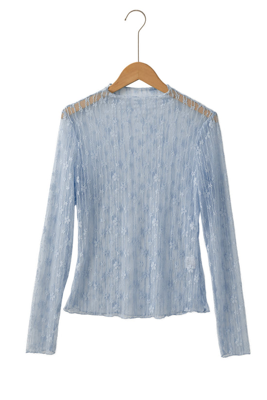 Sheer Floral Lace Slim-Fit Top