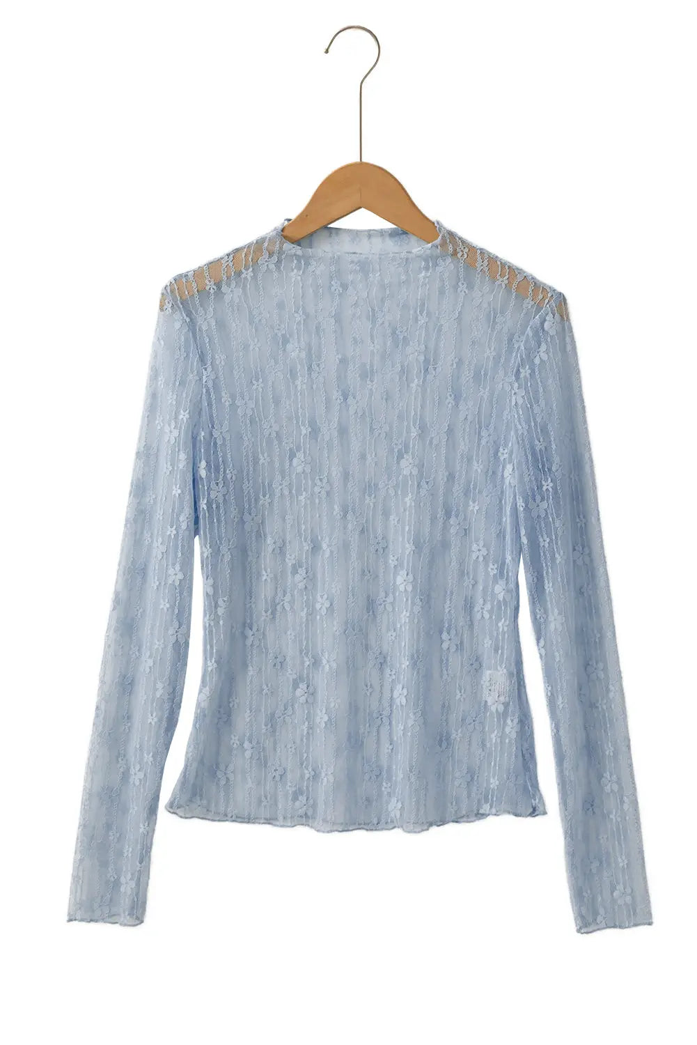 Sheer floral lace slim-fit top blouses