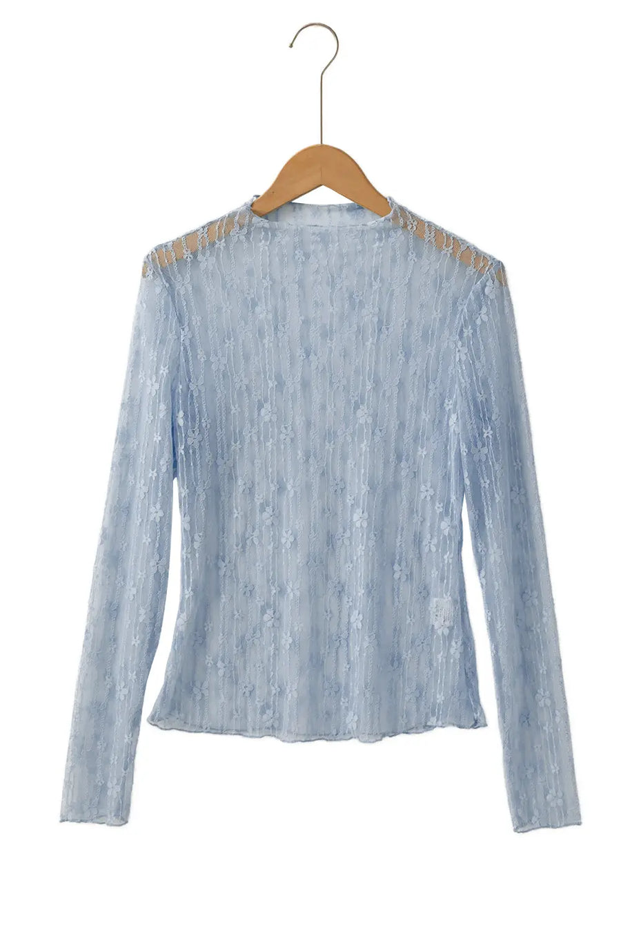 Sheer floral lace slim-fit top blouses