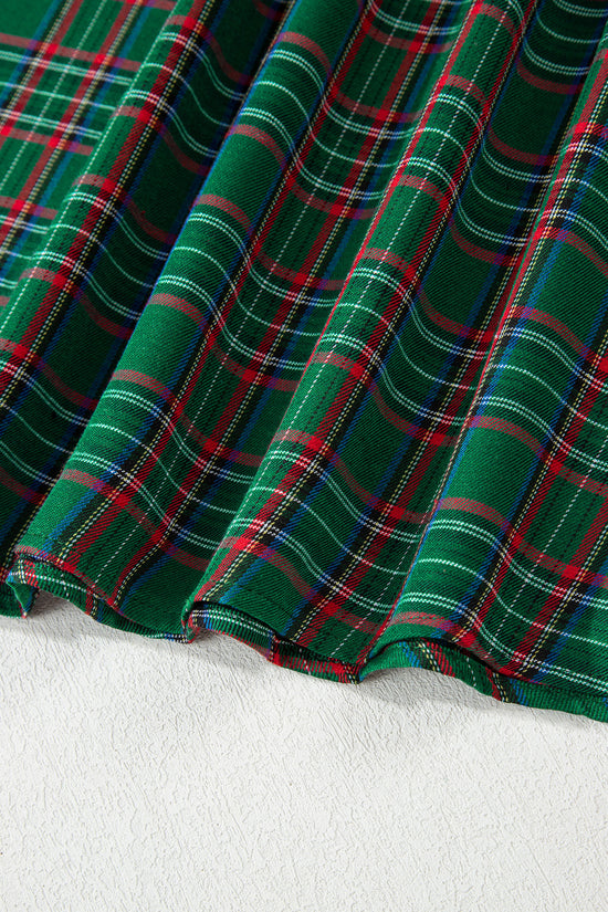 Red Green Tartan Plaid Flared Midi Dress