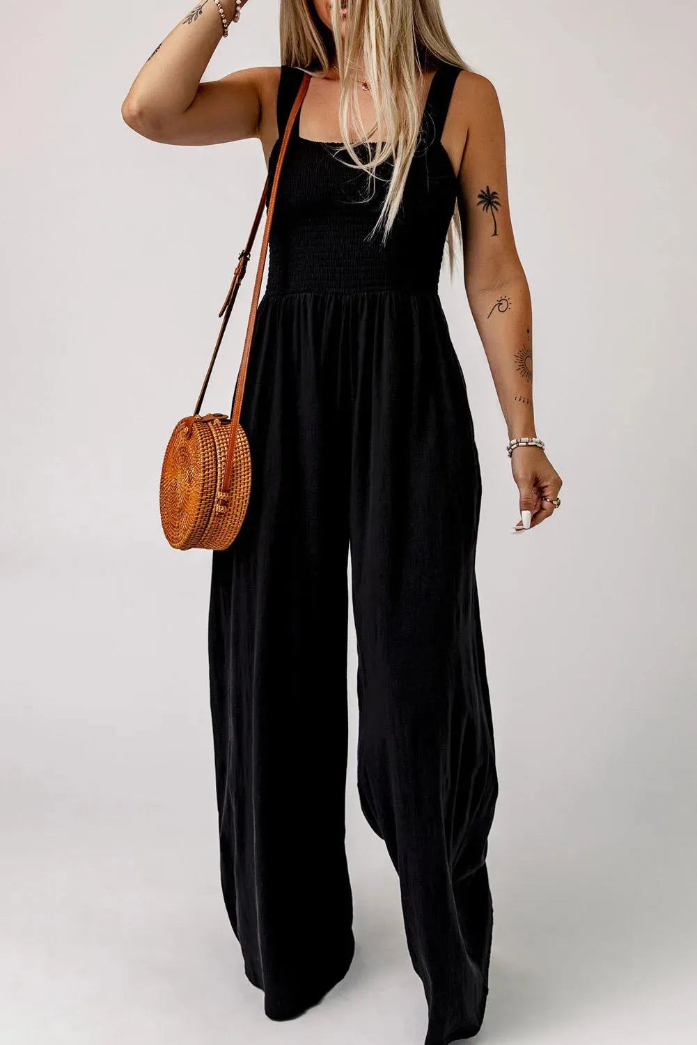 Smocked Wide Leg Jumpsuit - Fashionfitz