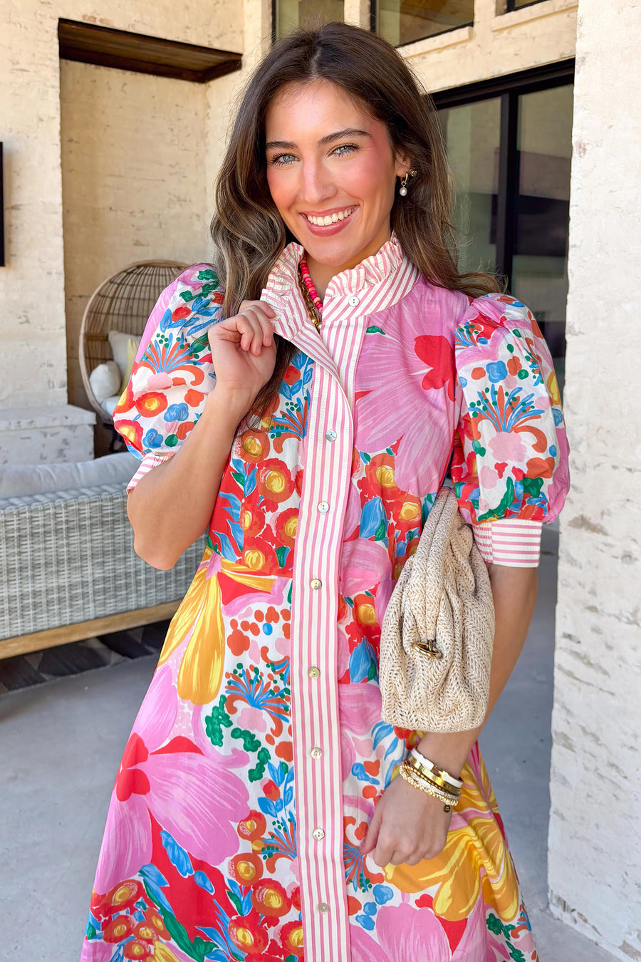 Floral print button down vacation dress back view | Fashionfitz UK