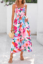 Floral smocked high waist adjustable strap midi sundress front view | Fashionfitz UK