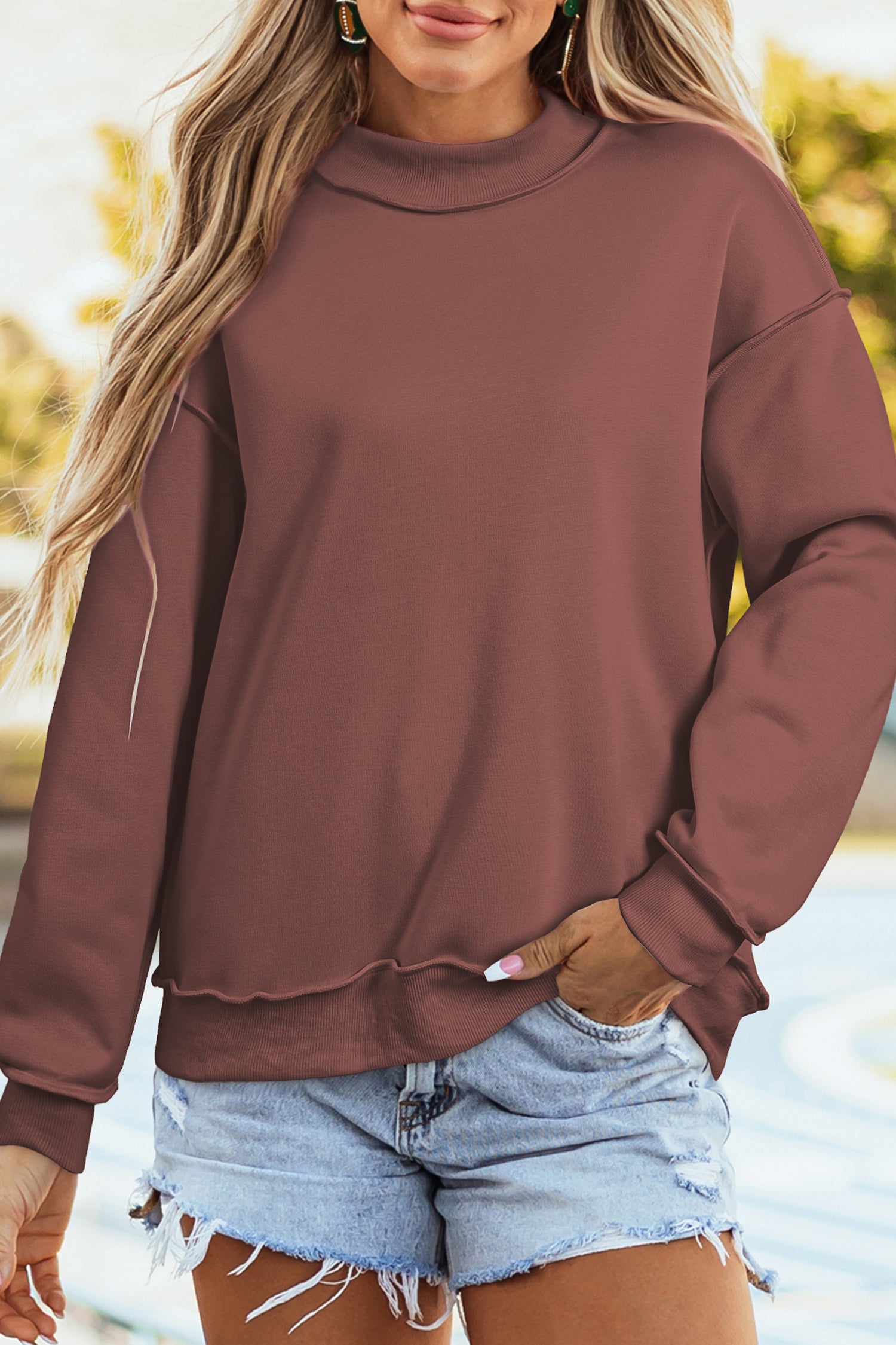 Drop Shoulder Reversible Mock Neck Sweatshirt Women UK