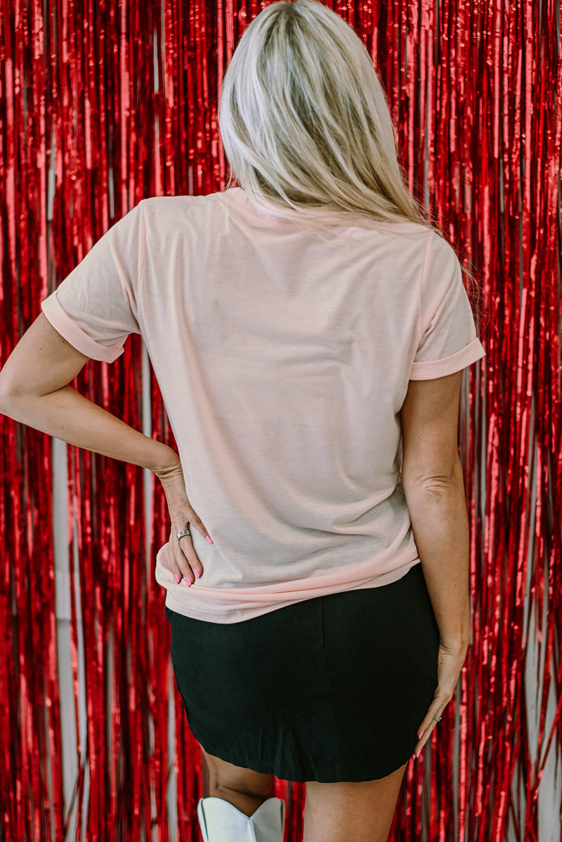 Pink Valentines Shiny XOXO Graphic T-Shirt Women UK