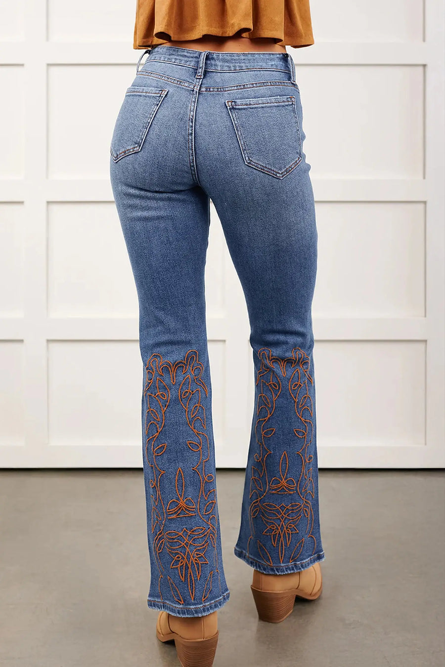Embroidered Flare Leg Jeans