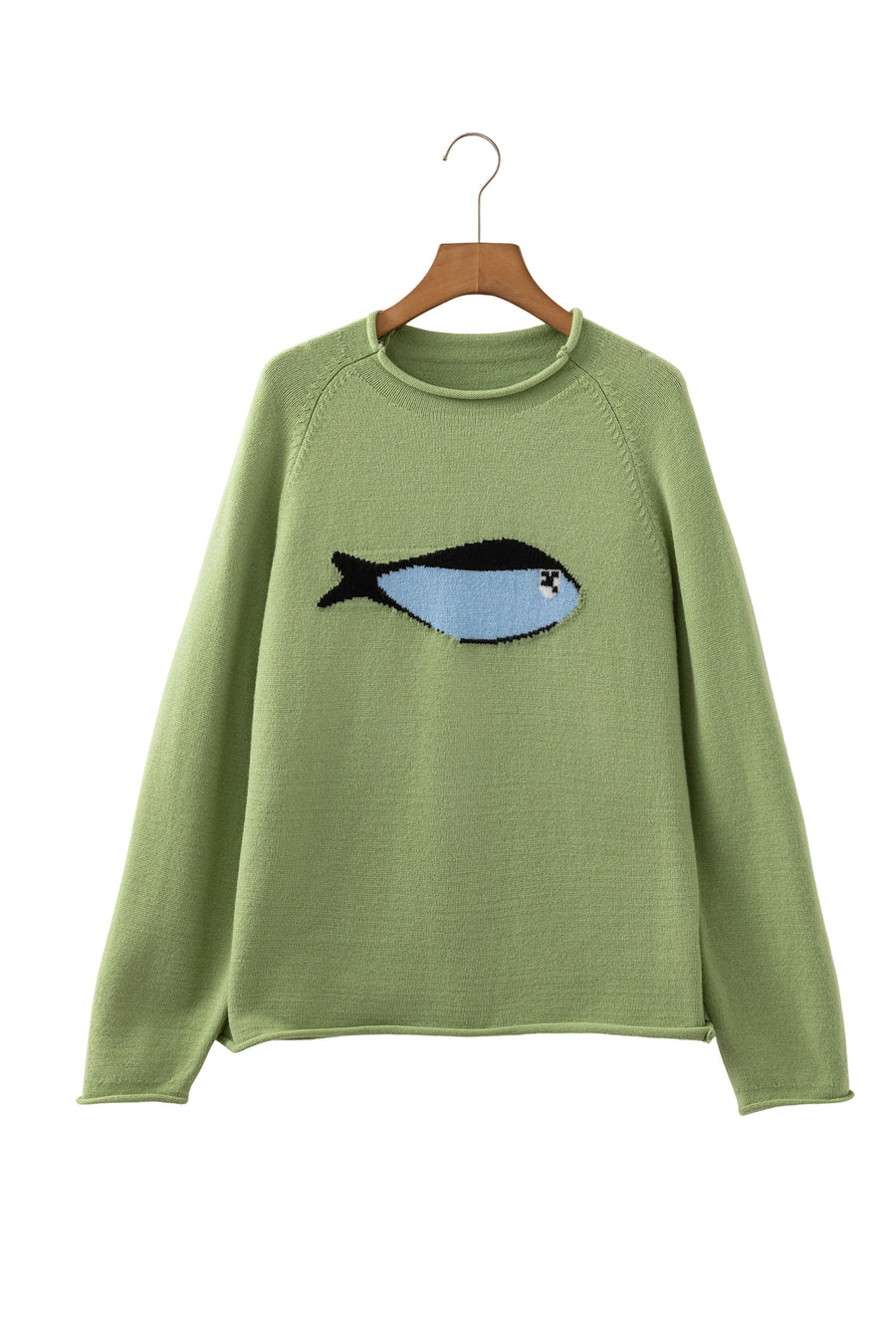 Fish Knit Oversized Round Neck Sweater