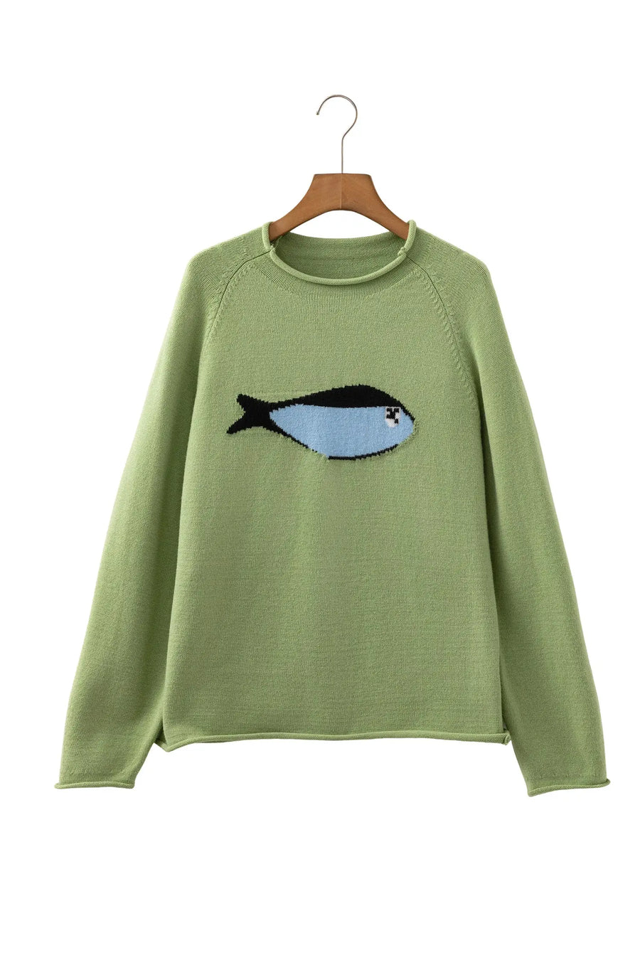Fish Knit Oversized Round Neck Sweater