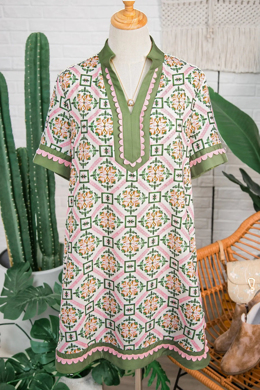Multicolour Boho Geometric Floral Short Sleeve Mini Dress Women UK
