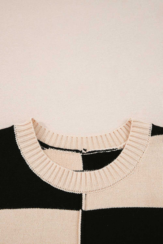 Close-up of neckline on Monochrome Knit Dress - Cozy & Stylish | FashionFitz with ribbed collar and stitched center seam detail.