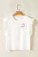 White sleeveless top with a red heart design on a beige background