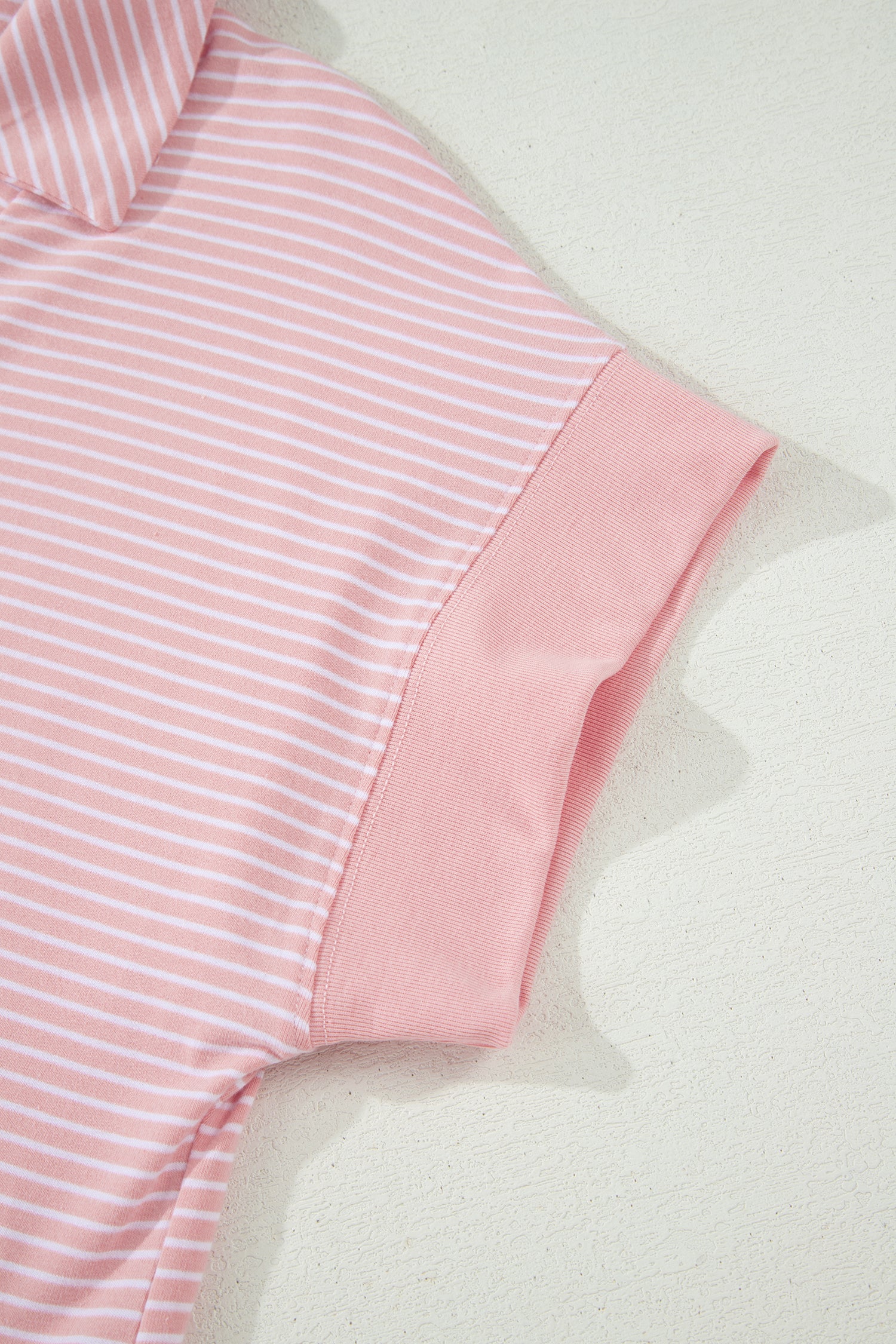 Striped Dolman Sleeve Polo Shirt and Drawstring Shorts Two Piece Set