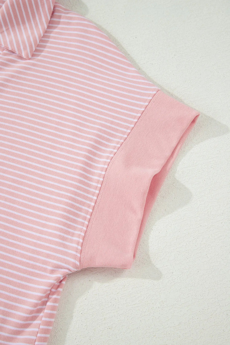 Striped Dolman Sleeve Polo Shirt and Drawstring Shorts Two Piece Set