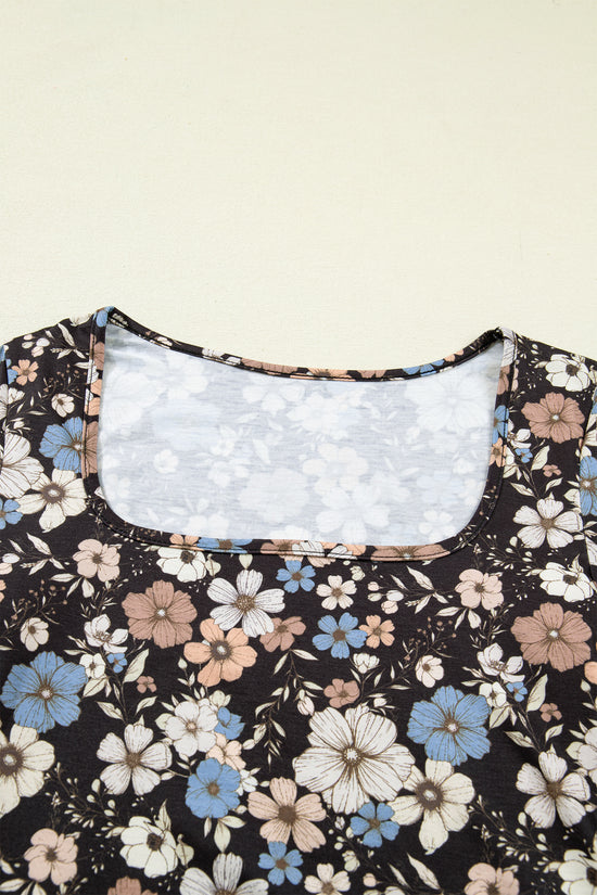 Black Floral Slim Long-Sleeve Top