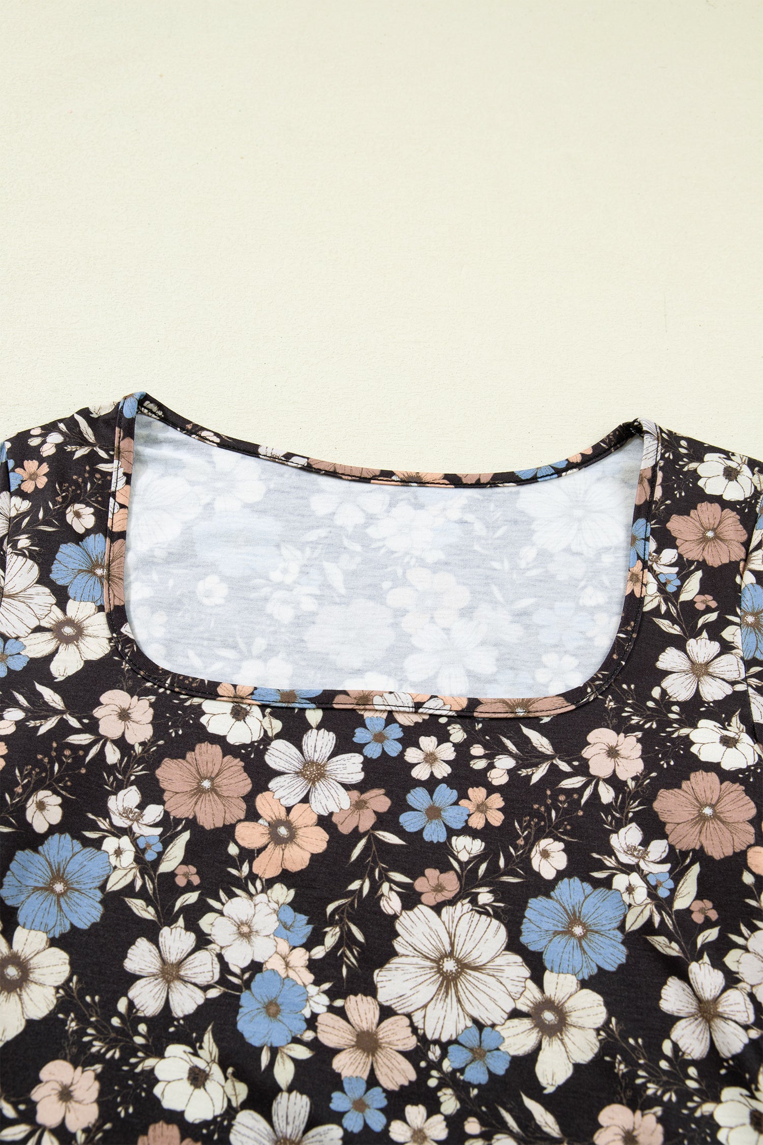 Black Floral Slim Long-Sleeve Top