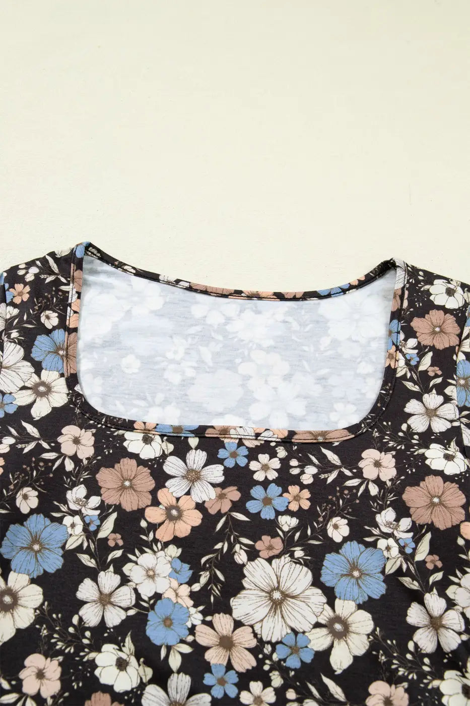 Black Floral Slim Long-Sleeve Top