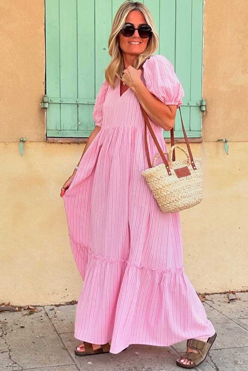 Romantic Pink Stripe Maxi Dress