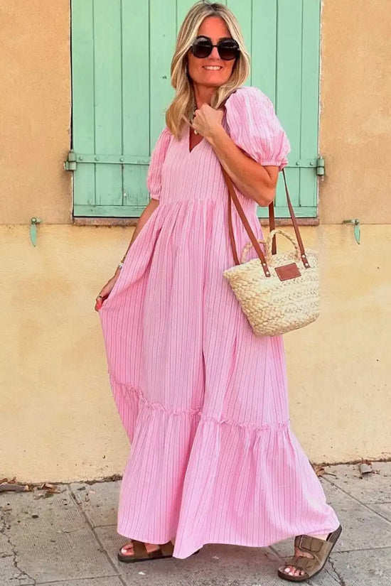 Romantic pink stripe maxi dress dresses