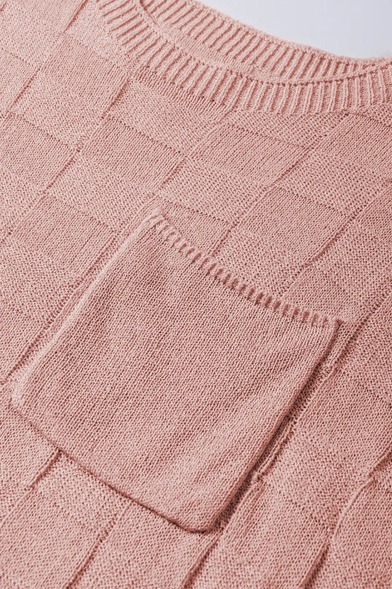 Lattice textured knit sweater – short sleeves sweaters