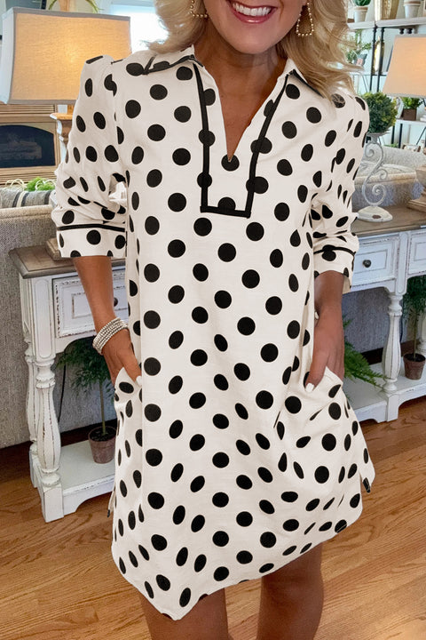 Polka Dot Collar Pocketed Mini Dress