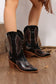 Western Boots - Black Embroidered Vegan Leather