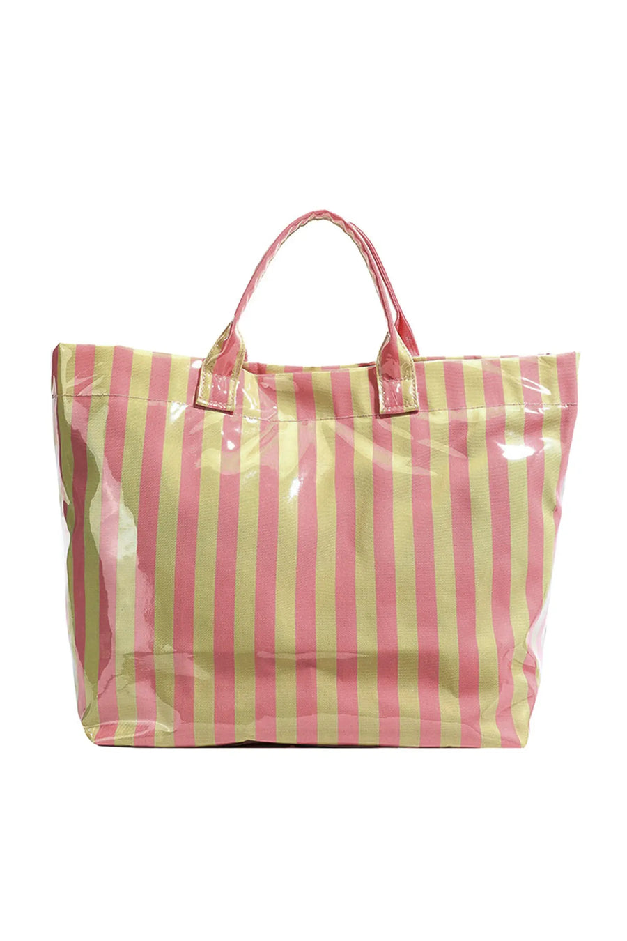 Rainbow Glossy Striped Vinyl Large Tote Bag Women UK — lifestyle shot | Fashionfitz UK